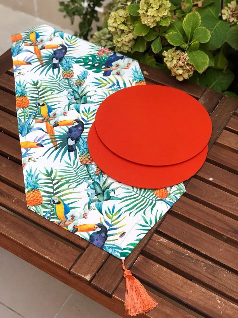 Ananas Tukan Desenli Runner + 2 Adet Turuncu Supla