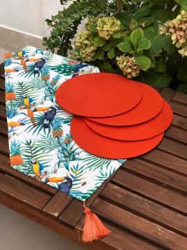 Ananas Tukan Desenli Runner + 4 Adet Turuncu Supla