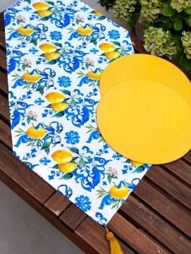 Barok Limon Desenli Runner + 2 Adet Sarı Supla