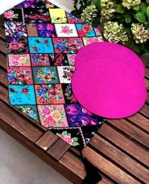 Çiçekli Patchwork Runner + 2 Adet Fuşya Supla