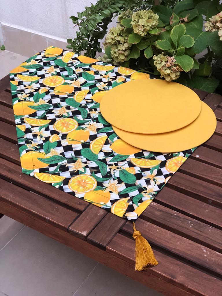 Limonlu Dama Desenli Runner + 2 Adet Sarı Supla