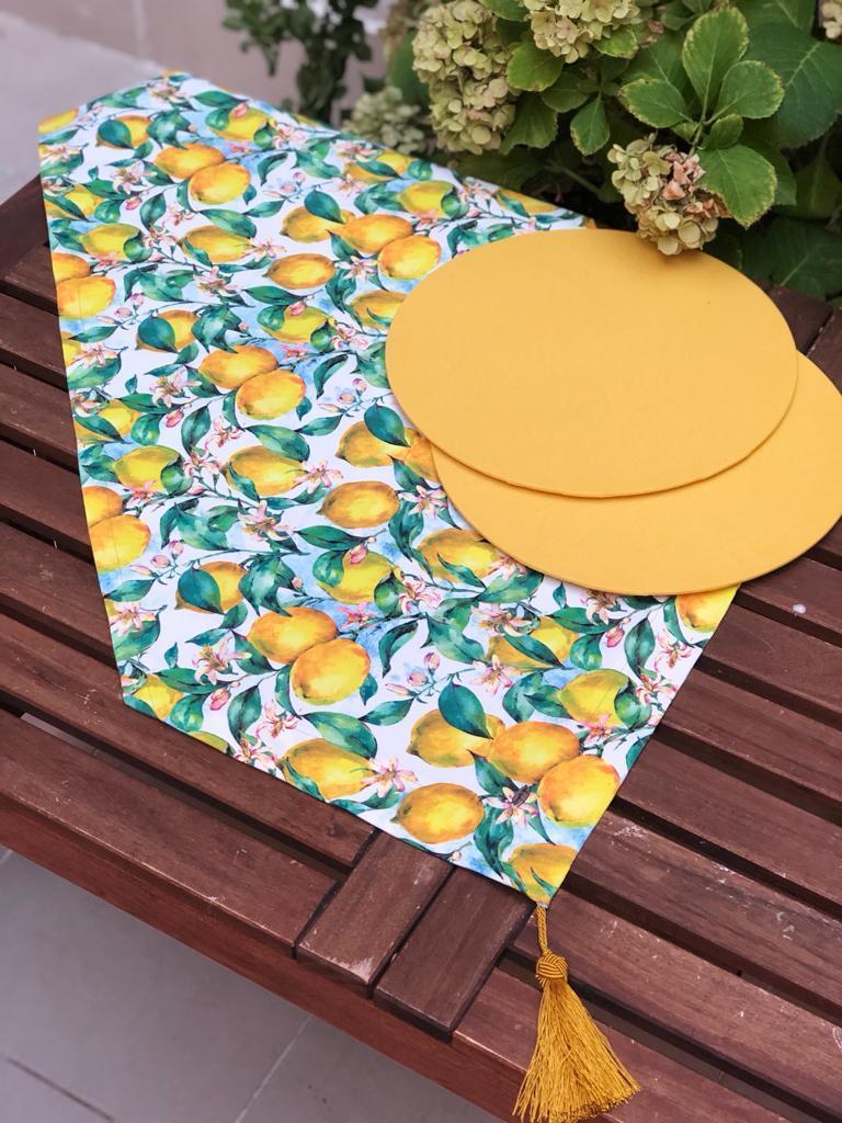 Vintage Limon Kırlent Runner + 2 Adet Sarı Supla