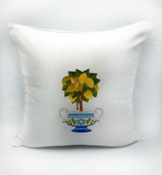Nakış İşlemeli Saksıda Limon Desenli Kırlent