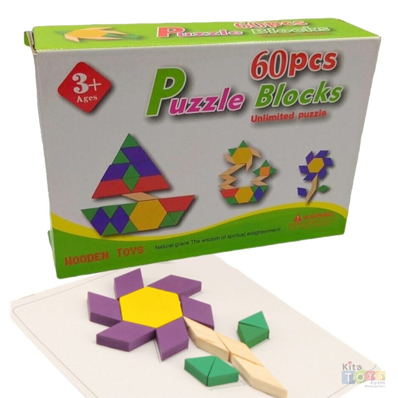 60 Parça Puzzle TANGRAM Oyunu (Kutulu Şekiller)