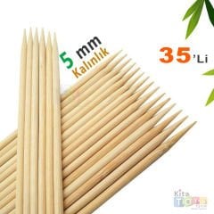 Kalın Çöp Şiş Çubuğu 5 mm 35 Adet (Bambu Faaliyet Çubukları) 30 cm