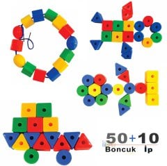 Eğitici Geometrik Şekiller 50 Parça (İri Boy İpe Boncuk Dizme)