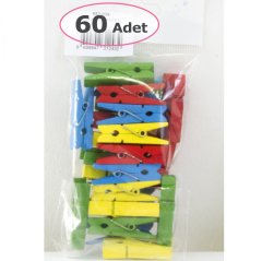 25 mm Renkli Ahşap Mandal 60 Adet (Etkinlik Malzemeleri)