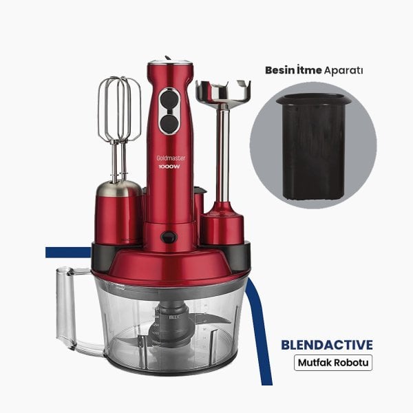 Goldmaster Blendactive 1000 Watt 5 In 1 Mutfak Robotu Multi Blender Seti Vişne Kırmızı