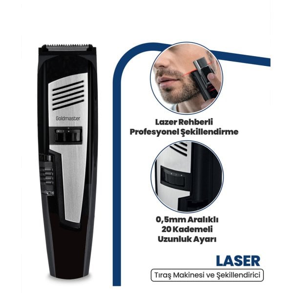 GoldMaster Laser Profesyonel Lazer Işığıyla Ayarlanabilir Saç Sakal Şekillendirme Makinesi GM7181