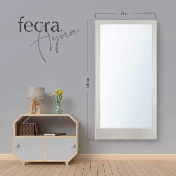 Fecra Orkis 69x139 Cm Dekoratif İnci Çizgi Desenli Büyük Boy Krem Çerçeveli Ayna