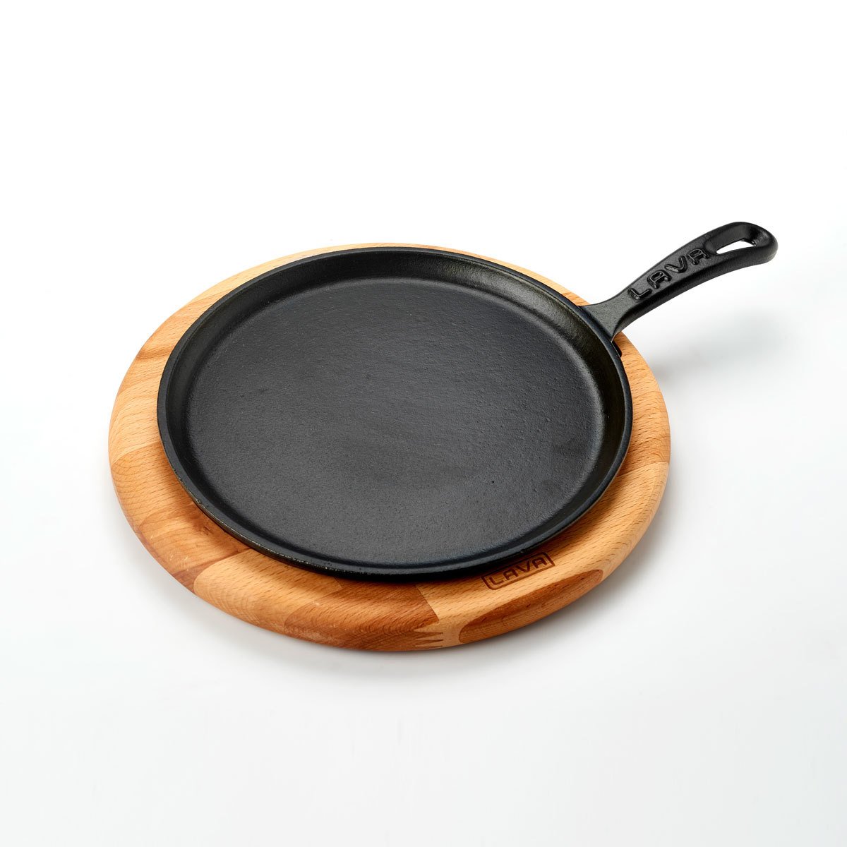 Lava Döküm Krep Pizza Pancake Tavası 20 Cm  Yuvarlak Metal Saplı ve Ahşap Altlıklı