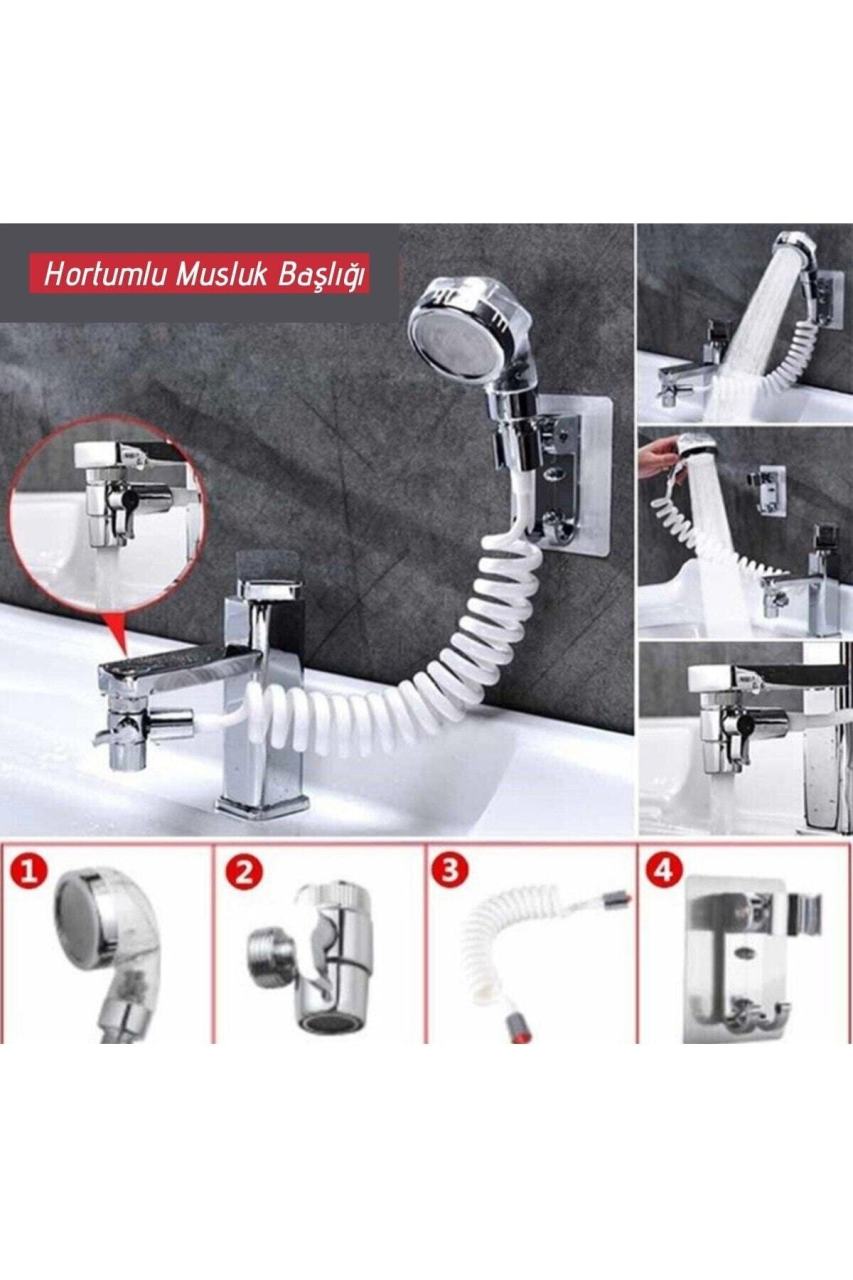 Maksipazar Spiral Hortumlu Ayarlanabilir Hareketli Banyo Mutfak Lavabo Musluk Duş Başlığı