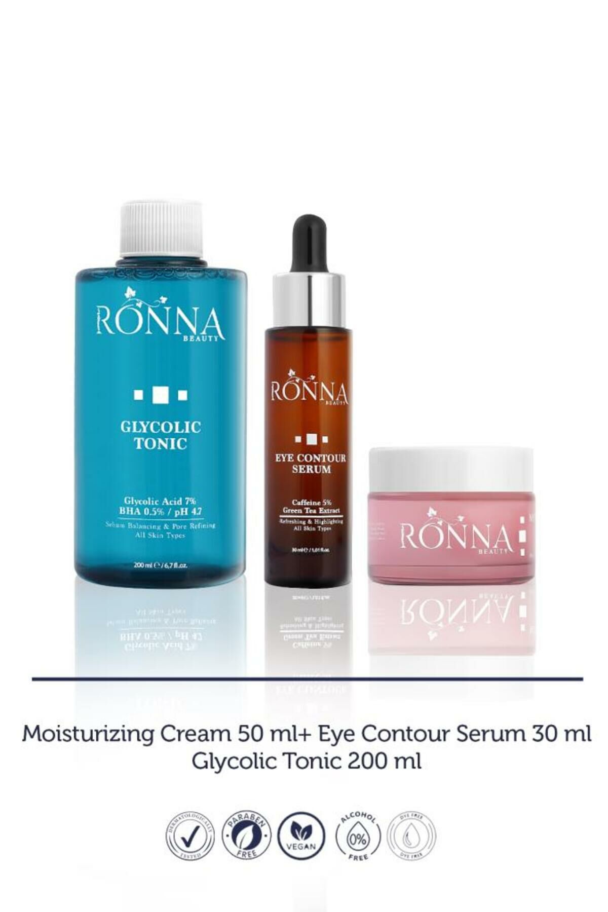 Ronna Beauty Dolgun Göz Altı ve Cilt Sıkılaştırıcı Bakım Seti - Cream 50 ml + Tonic 200 ml + Serum 30 ml