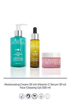 Ronna Beauty Arındırıcı Temizlik Onarımı ve Yenilemeye Yardımcı Cilt Bakım Seti - Moisturizing Cream 50 ml + Face Cleasing Gel 200 ml + Vitamin C Serum 30 ml