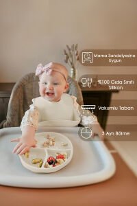 Meleni Baby Vakum Tabanlı Bebek Silikon Mama Tabağı Silikon Tabak - Bej