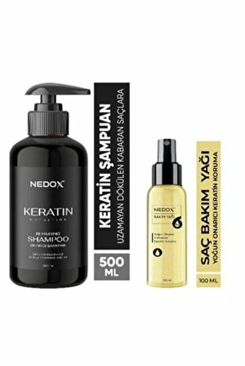 Nedox Keratinli Saç Bakım Şampuanı 500 ml + Keratin Özlü Onarıcı E Vitaminli Saç Bakım Yağı 100 ml