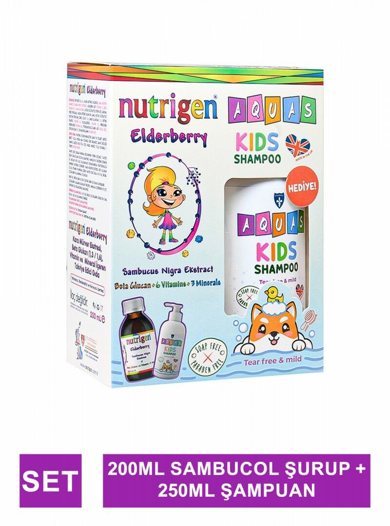 Nutrigen Elderberry Kara Mürver Şurup 200 ml + Aquas Kids Şampuan 250 ml Hediyeli