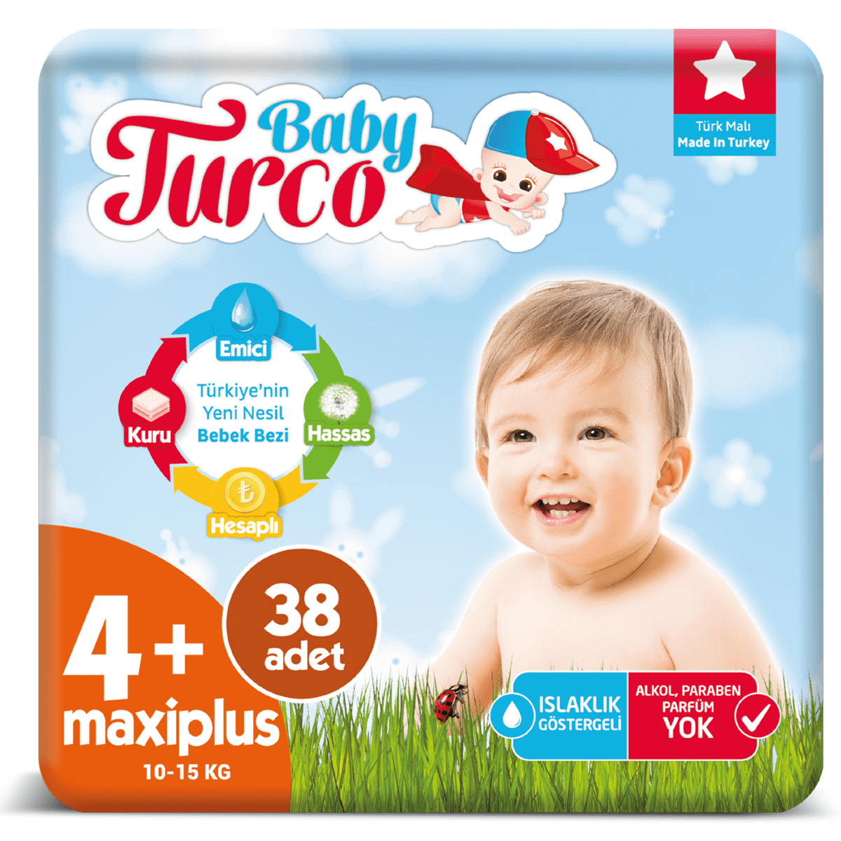 Baby Turco Bebek Bezi No: 4+ Maxiplus 10-15 kg 38 Adet