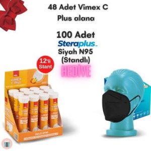 48 Adet Vimex C 20 Efervesan Alana 100 Adet Steraplus Siyah N95 Hediye