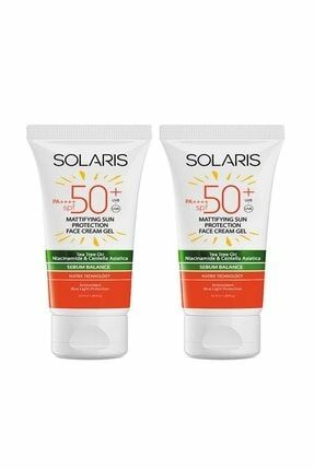 Solaris Yağlı Cilt Tipleri İçin Mat Bitişli Yaşlanma Karşıtı Jel Güneş Kremi SPF50+ 50 ml - 2 Adet