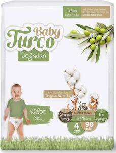 Baby Turco Doğadan Külot Maxi Bebek Bezi 4 Beden 90'lı 3'lü