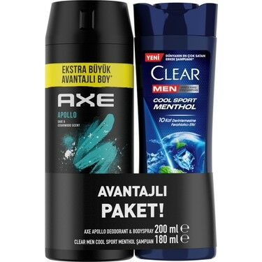 Axe Apollo Deodorant 200 ml + Clear Şampuan 180 ml