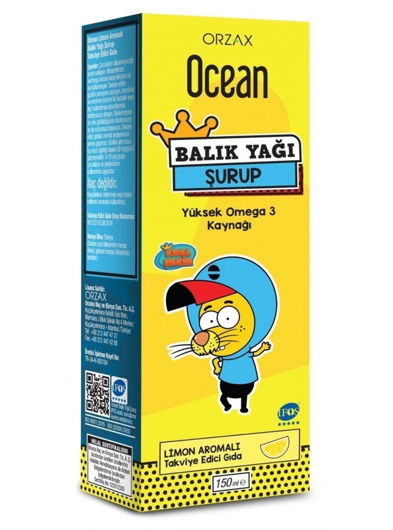 Ocean Balık Yağı Limon Aromalı Şurup Kral Şakir 150ml