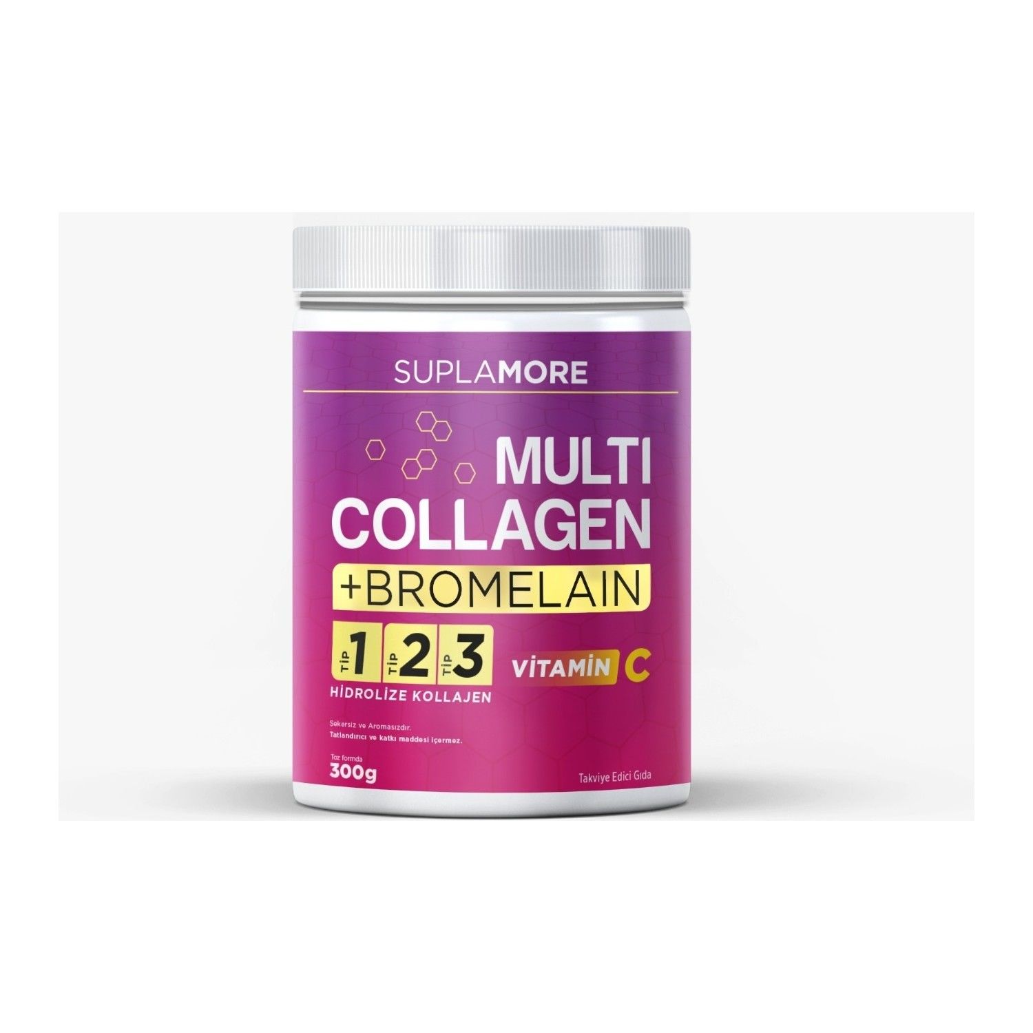 Suplamore Multi Collagen Bromelain Tip I-II-III Hidrolize Kolajen Powder 300 gr