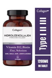 Collagen For You Hidrolize Kolajen Type I-II-III Vitamin B12 Biotin Zinc Selenium 1200 mg 90 Tablet