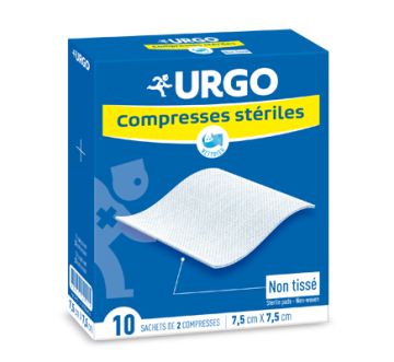 SKT:11/2022 URGO Compresses Stériles Non Tissées 7.5 x 7.5 cm 10 Adet