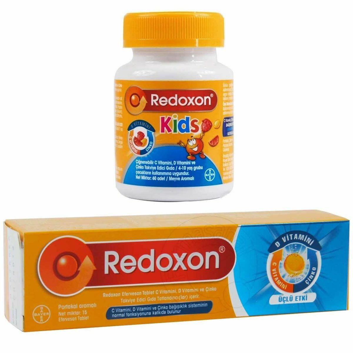 Redoxon 3'lü Etki 15 Efervesan Tablet + Redoxon Kids 60 Çiğnenebilir Tablet