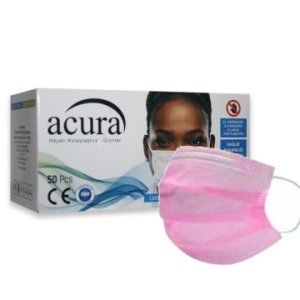 (ÜTS'li) Acura Pembe Full Ultrasonik 3 Katlı Telli Maske 50 Adet