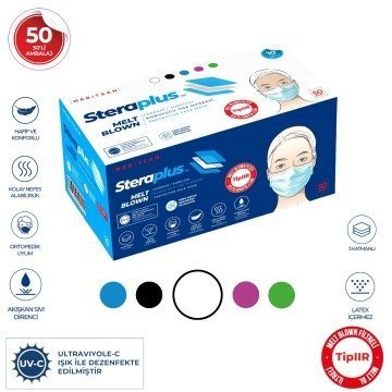 (ÜTSli) Steraplus Mettblown Beyaz Ultrasonik 3 Katlı Telli Maske 50 Adet