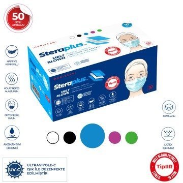 (ÜTSli) Steraplus Mavi Mettblown Ultrasonik 3 Katlı Telli Maske 50 Adet