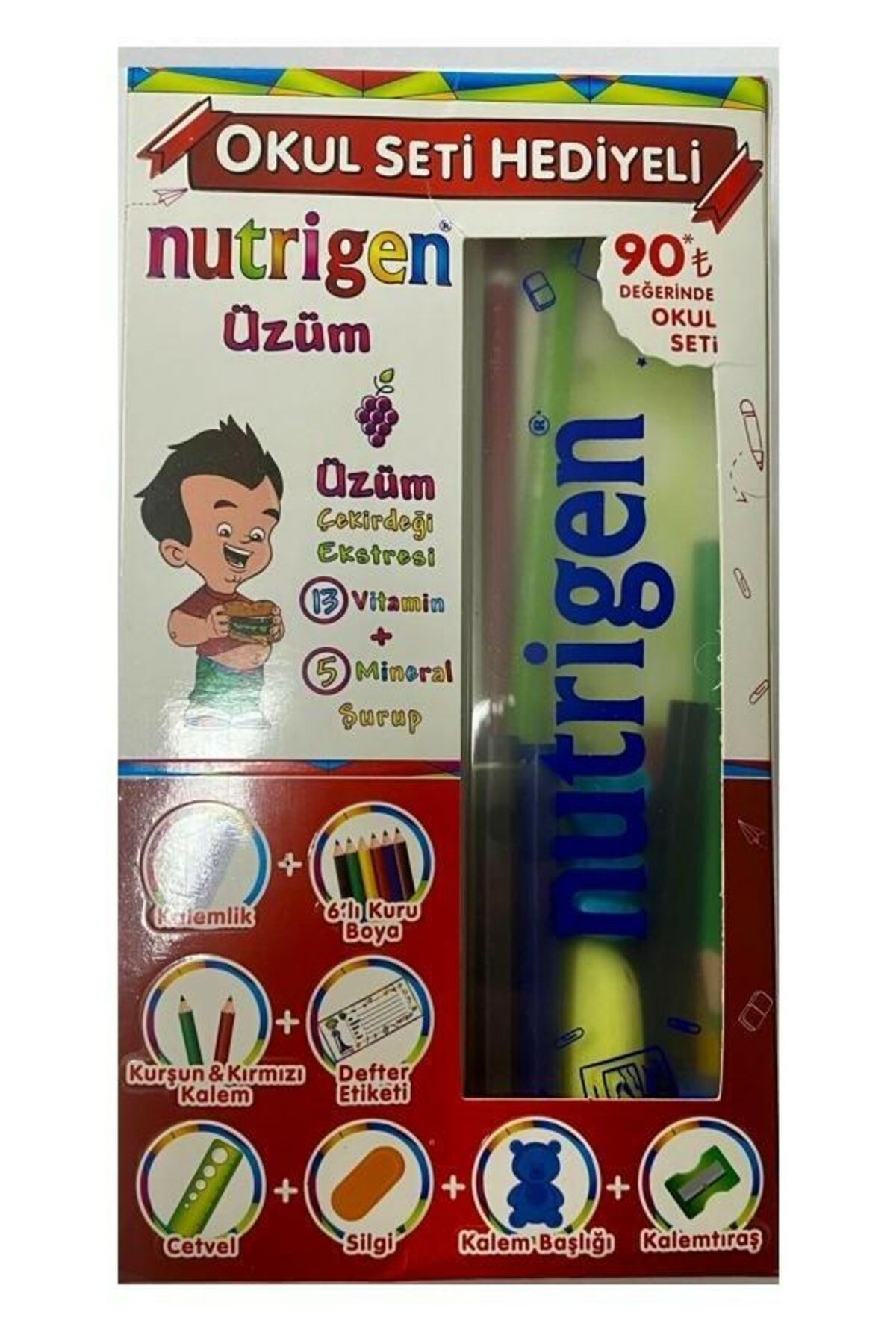 Nutrigen Üzüm Pediatrik Şurup 200 ml - Okul Seti ve Poşet 22x33 cm 50'li Hediyeli