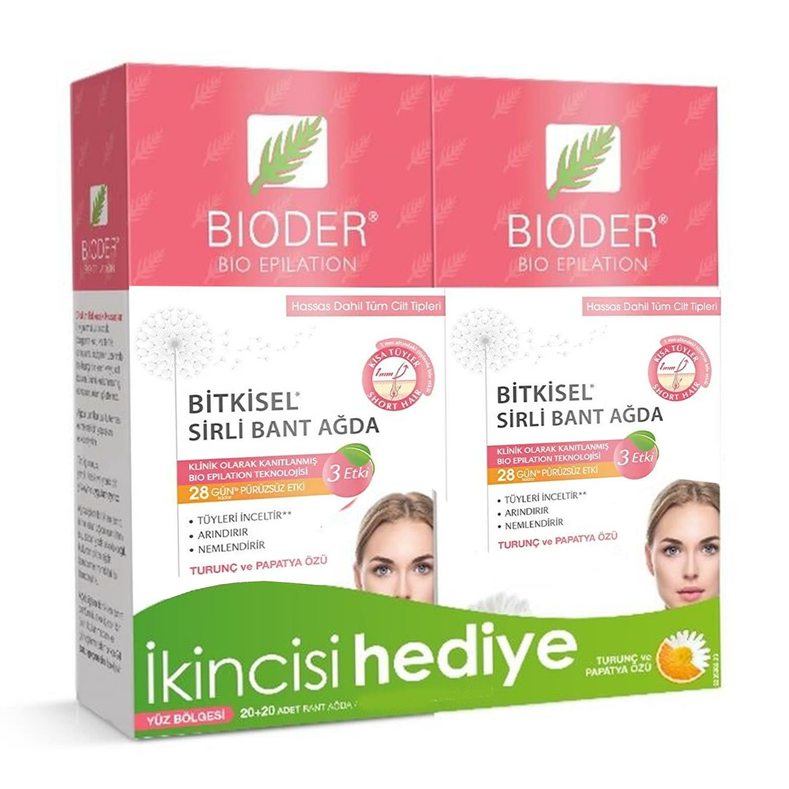 Bioder Bitkisel Sirli Bant Ağda Yüz Bölgesi İkincisi Hediye 20 + 20 Adet