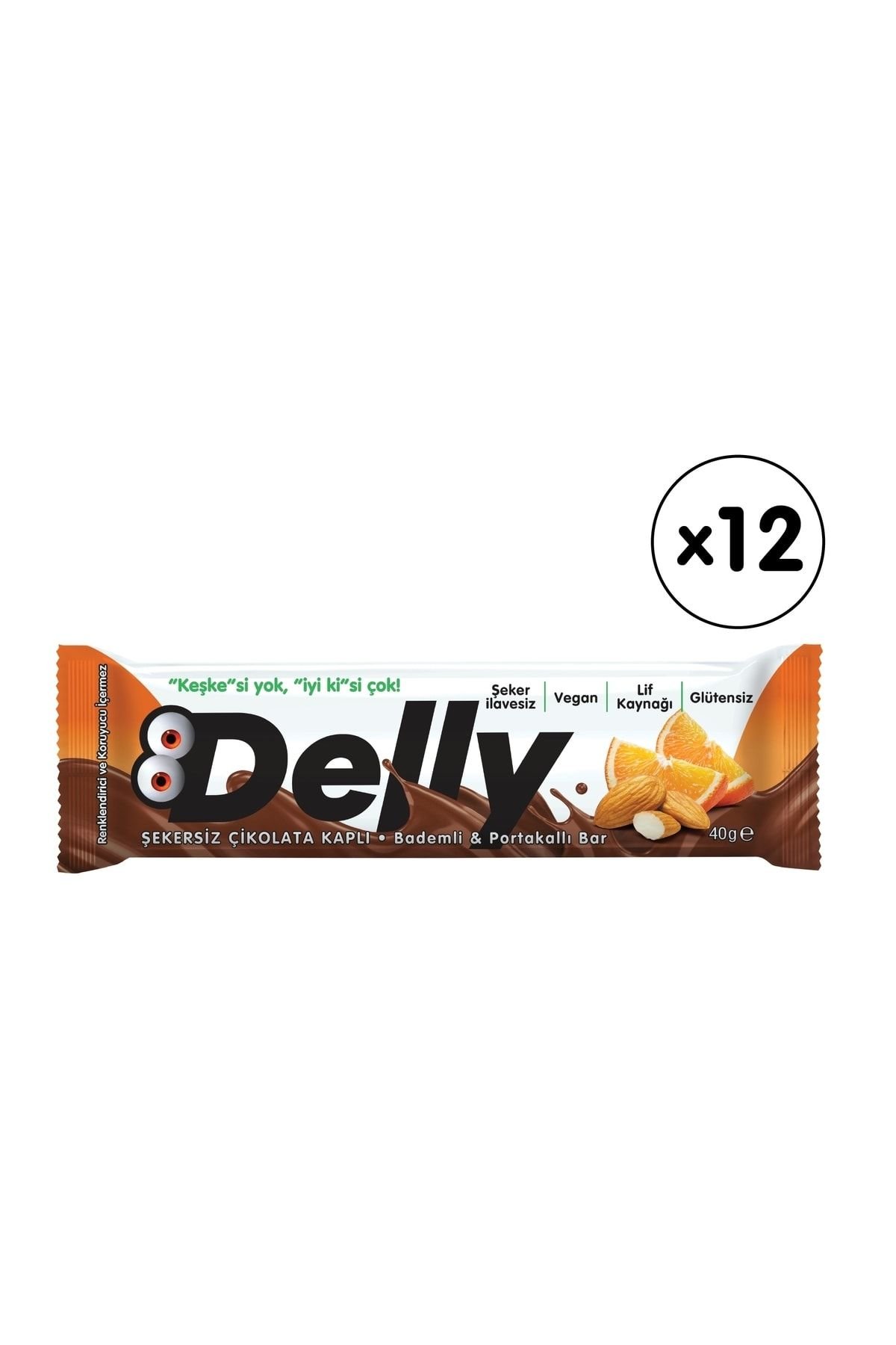 Delly Protein Bar Şekersiz Çikolata Kaplı Bademli Portakallı 40 gr