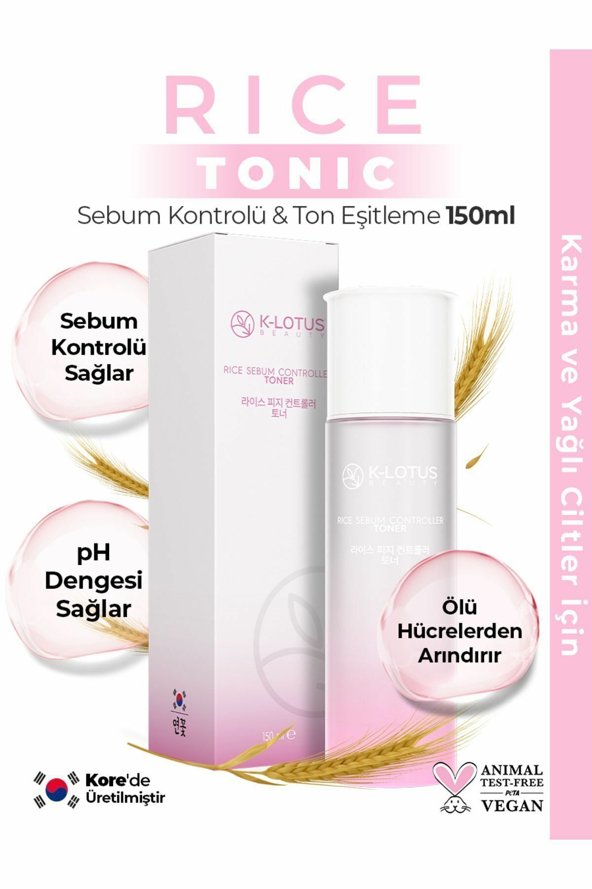 K-Lotus Beauty Sebum Kontrolü Akne ve Komedon Karşıtı Cilt Tonu Eşitleme Etkili Rice Sebum Kontrol Tonik 150 ml