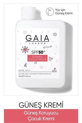 Gaia London Çocuklar İçin Cildi İçin Suya Tere ve Kuma Karşı Çok Dayanıklı Güneş Kremi Uva/Uvb SPF50 100 ml