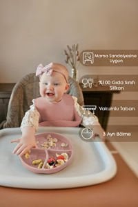 Meleni Baby Vakum Tabanlı Silikon Tabak Bebek Silikon Mama Tabağı - Pembe