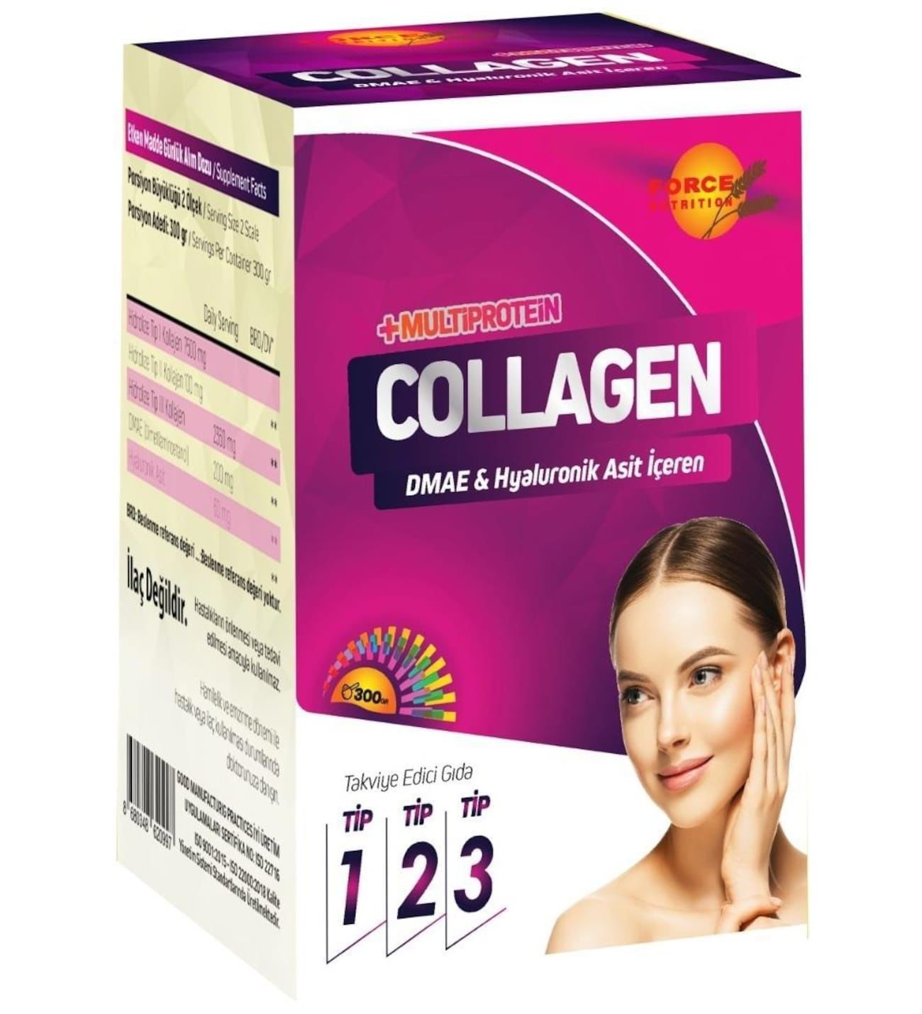 Force Nutrition Collagen Powder Tip I-II-III Dmae Hya 300 gr