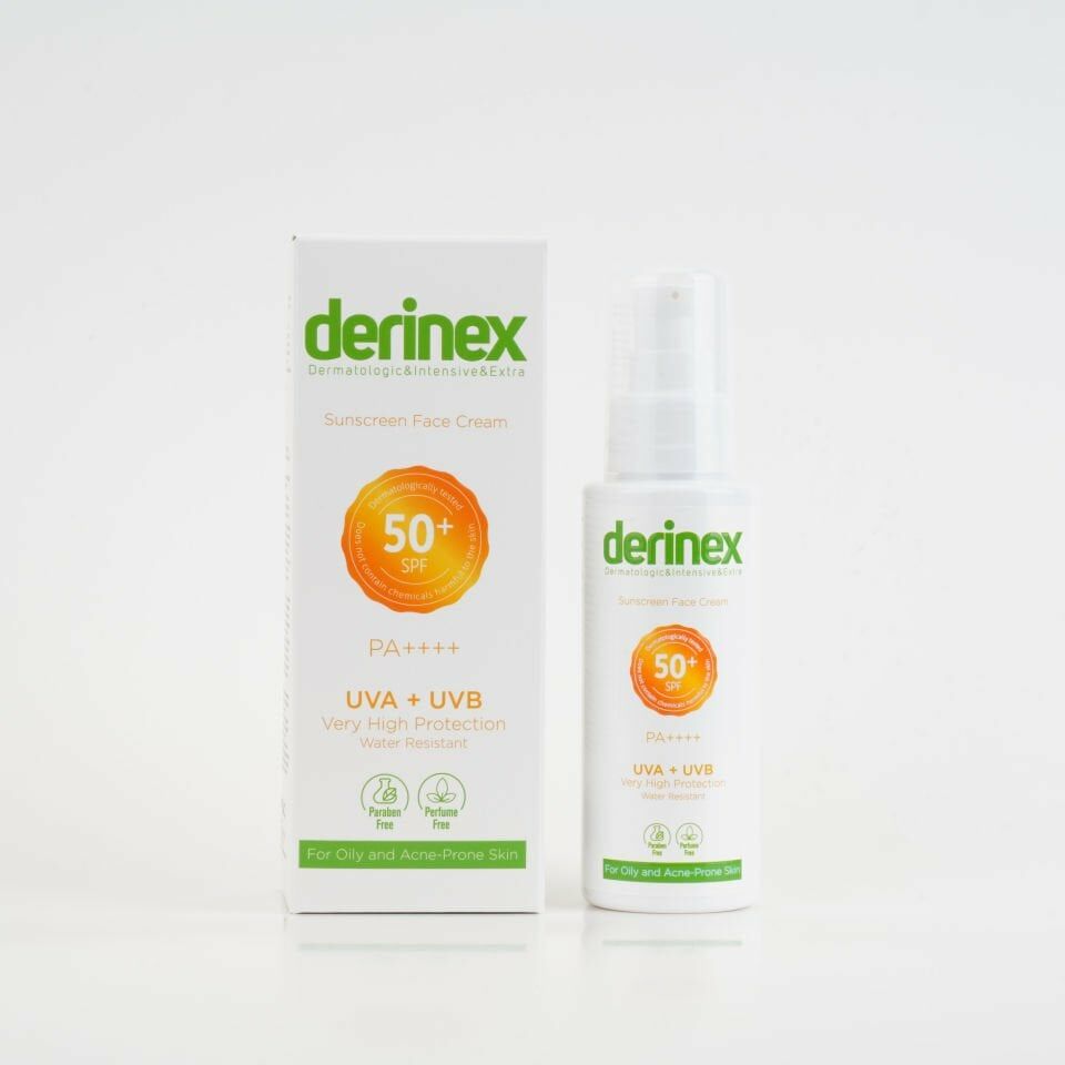 Derinex Güneş Koruyucu Yüz Kremi Spf 50+ Yağlı ve Akneli Ciltler 50ml