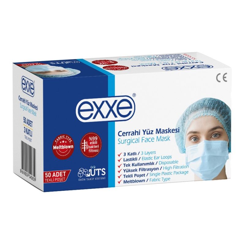 Maske  Meltblown Exxe 50Lı Teklı Poset Turkuaz