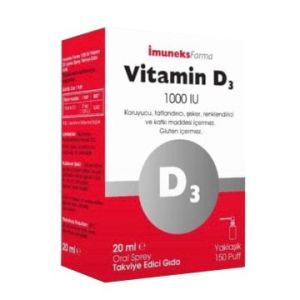 SKT:12/2023 İmuneks Vitamin D3 1000 IU Sprey 20ml
