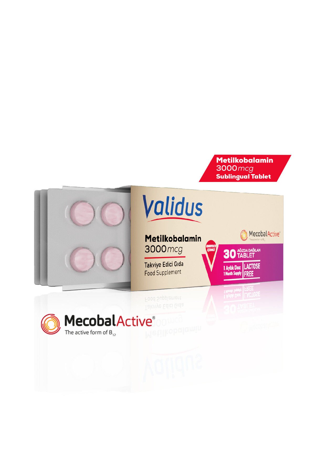 Validus Vitamin B12 3000 mcg Dilaltı 30 Tablet