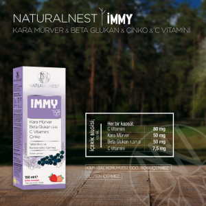 Natural Nest İmmy Kara Mürver 1,3-1,6 Beta Glukan Vitamin C Çinko İçeren Sıvı Takviye Edici Gıda
