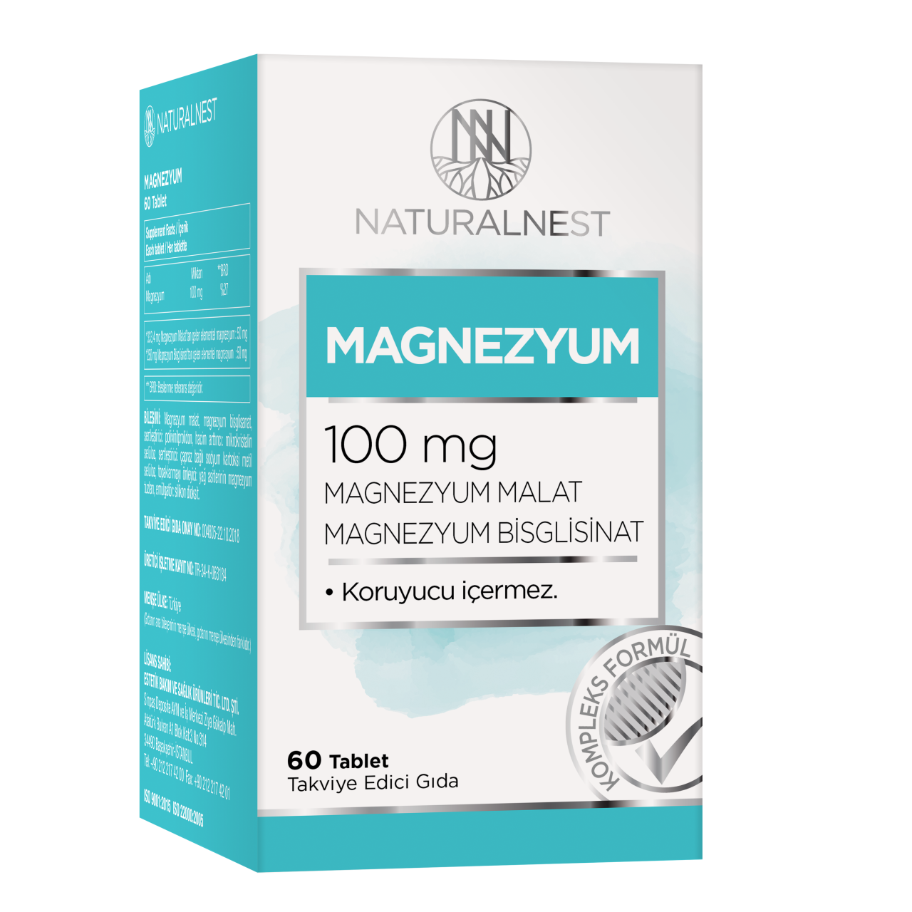 Natural Nest Magnezyum Malat Bisglisinat İçeren Takviye Edici Gıda 60 Tablet