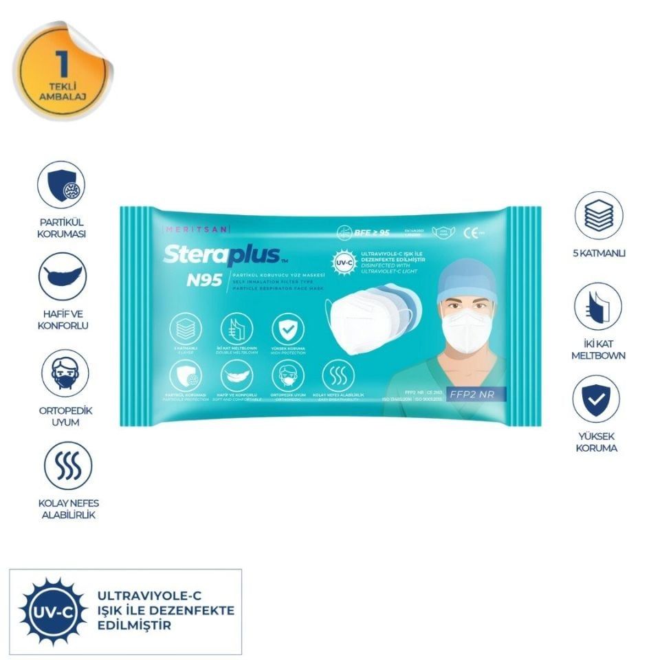 Steraplus Beyaz FFP2 5 Katmanlı Telli N95 Maske 1 adet