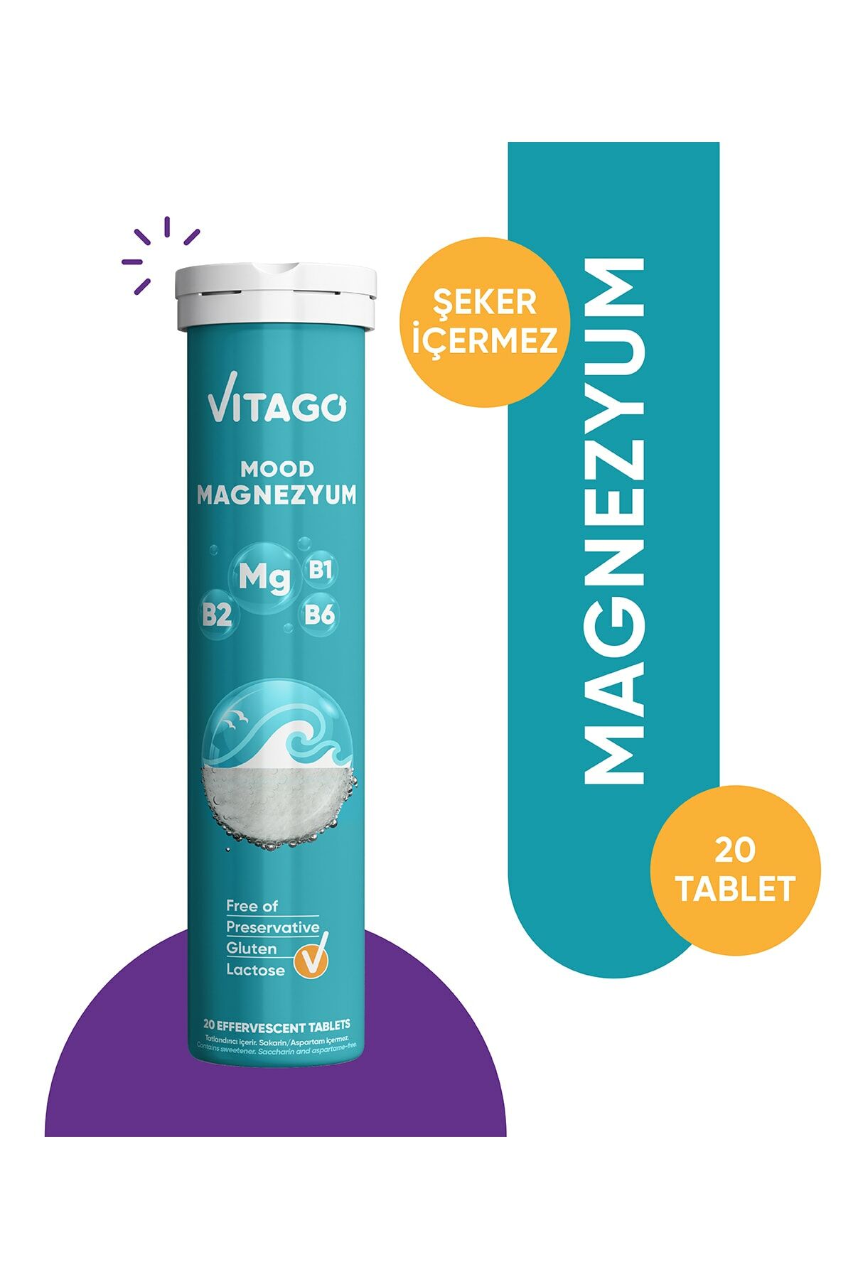 Vitago Mood Magnezyum Vitamin B1+B2 ve B6 İçeren 20'li Efervesan Tablet - 9 Adet