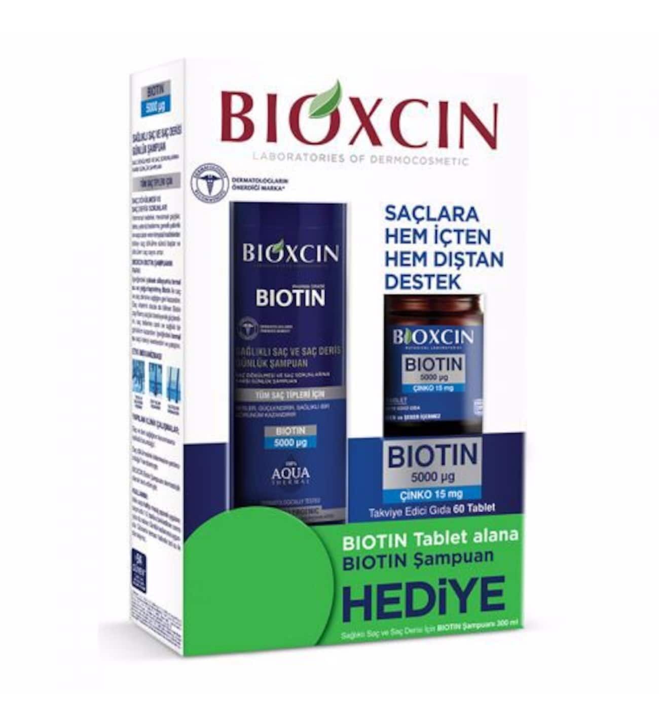 Bioxcin Biotin 5000 mg + Çinko 15 mg 60 Tablet + 300 ml Şampuan Hediyeli (139,90 TL Etiketli)